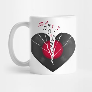 Broken LP Vinyl Record Heart Flying Notes Mug